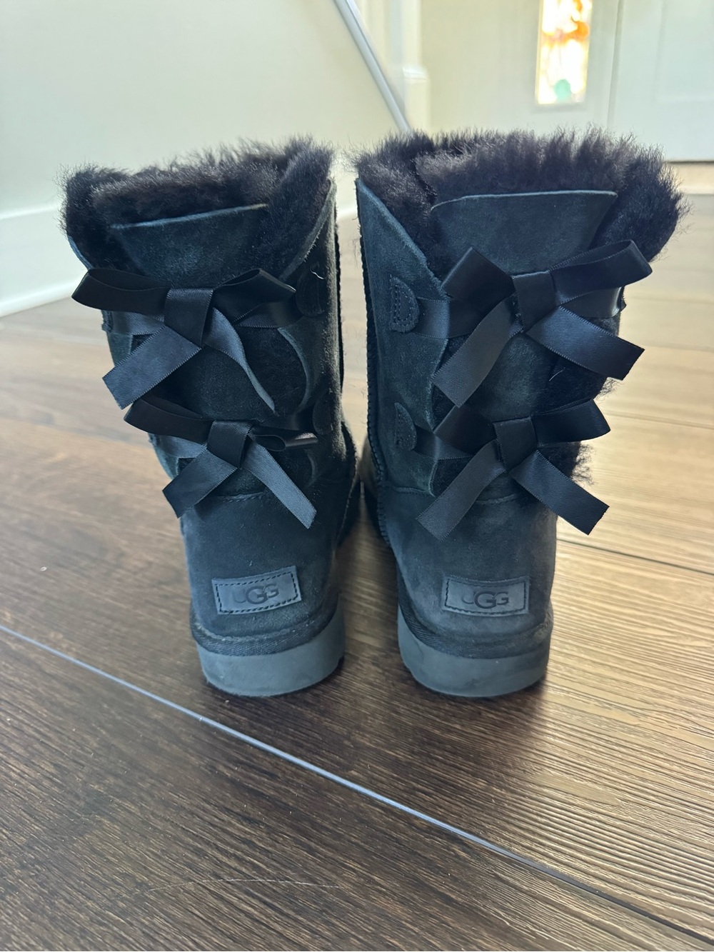 UGG Women's Black Suede Bailey-Bow Shearling Boots